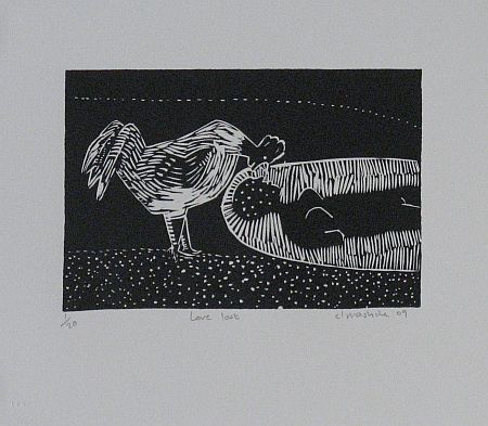 Click the image for a view of: Colbert Mashile. Love lost. 2009. Linocut. 357X420mm